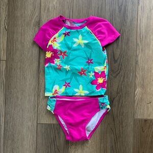 Circo | Kids Swim Floral Rash Guard Set - Pink and Green